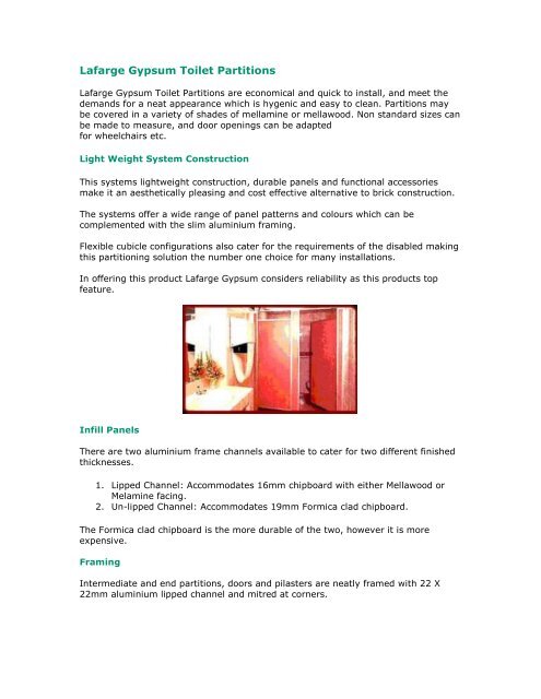 Lafarge Gypsum Toilet Partitions - AutoSpec