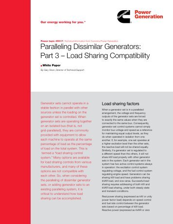 Paralleling Dissimilar Generators: Part 3 – Load ... - Cummins Inc.