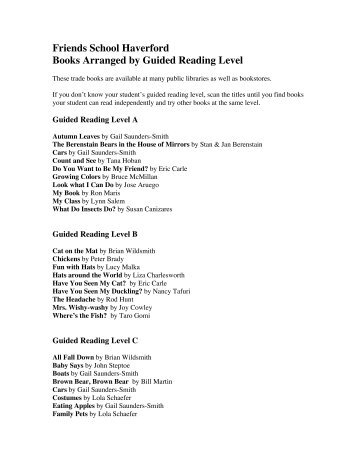 Books Arranged by Guided Reading Level - Friends School Haverford