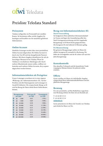 Preisliste Teledata Standard - Orell Füssli Wirtschaftsinformationen AG