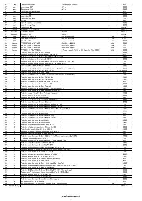 liste de prix catalogue 2008 CHF - Offroad Accessoires
