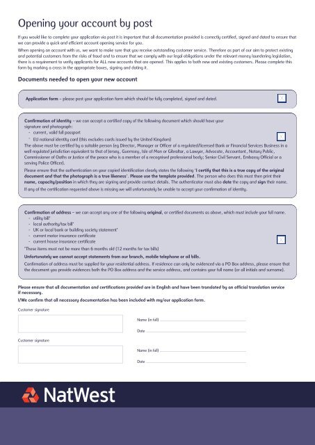 account opening checklist - NatWest Offshore Banking
