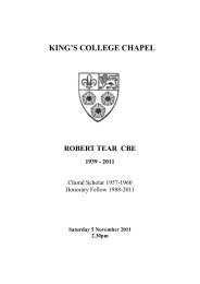 Memorial service for Frank Kermode, draft order - King's College