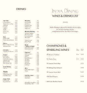 Wine List - India Dining