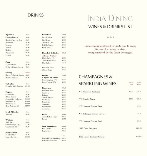 Wine List - India Dining