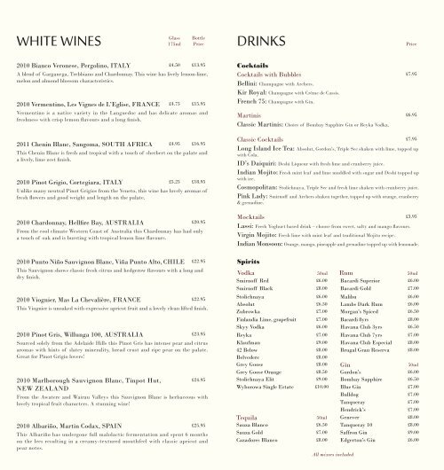 Wine List - India Dining