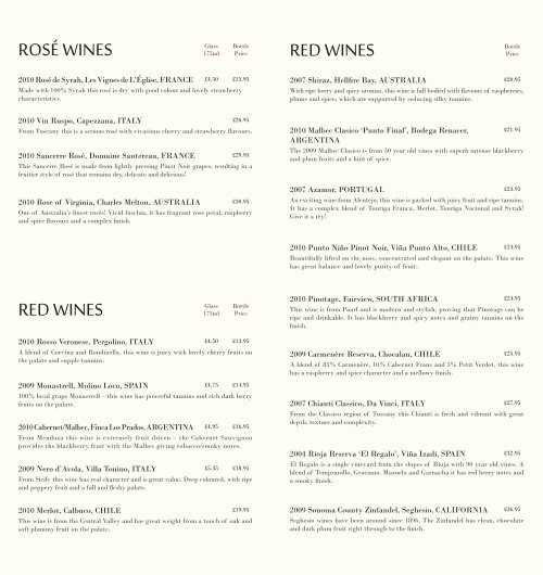 Wine List - India Dining