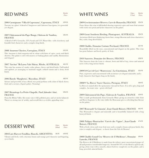 Wine List - India Dining