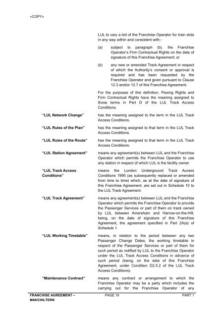 The Chiltern Railway Company Limited Franchise Agreement - Gov.uk