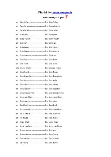 Pluriel des noms composés commençant par F - Site de Gilles Joyeux