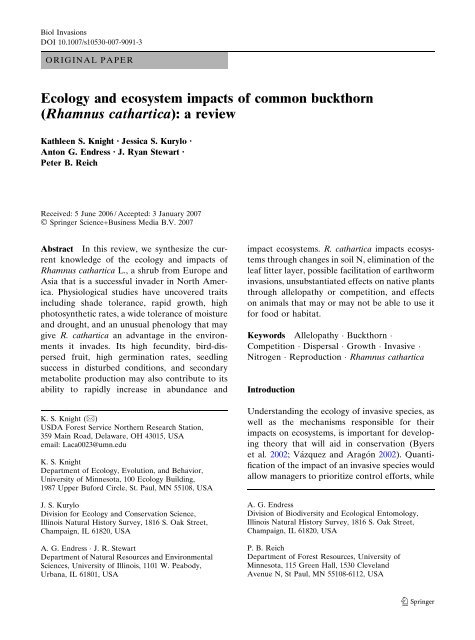 Ecology and ecosystem impacts of Rhamnus cathartica