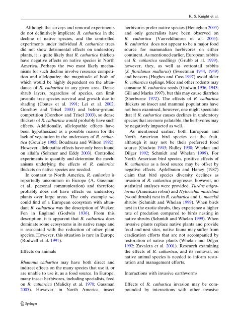 Ecology and ecosystem impacts of Rhamnus cathartica