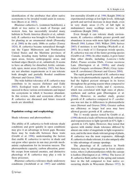 Ecology and ecosystem impacts of Rhamnus cathartica