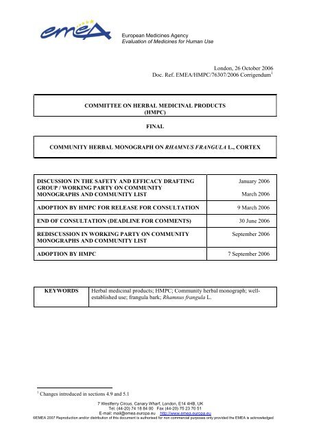 Rhamnus frangula, monograph - European Medicines Agency ...