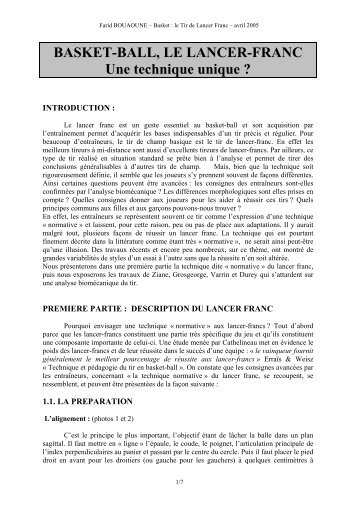 BASKET-BALL, LE LANCER-FRANC Une technique unique ?