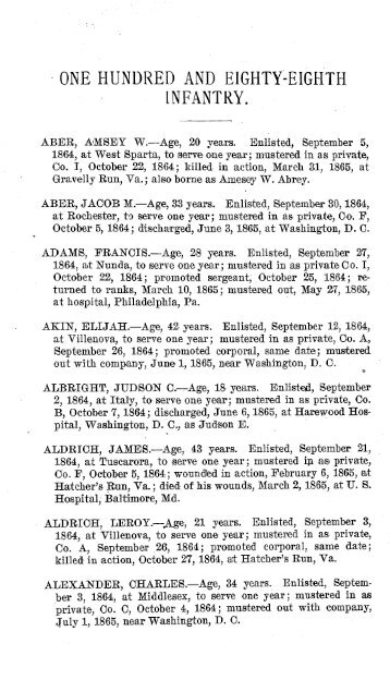 188th New York Infantry Soldier Roster - Civil War Index