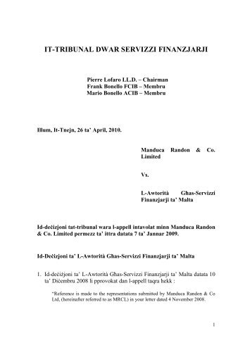 Pierre Lofaro LL.D. - Financial Services Tribunal