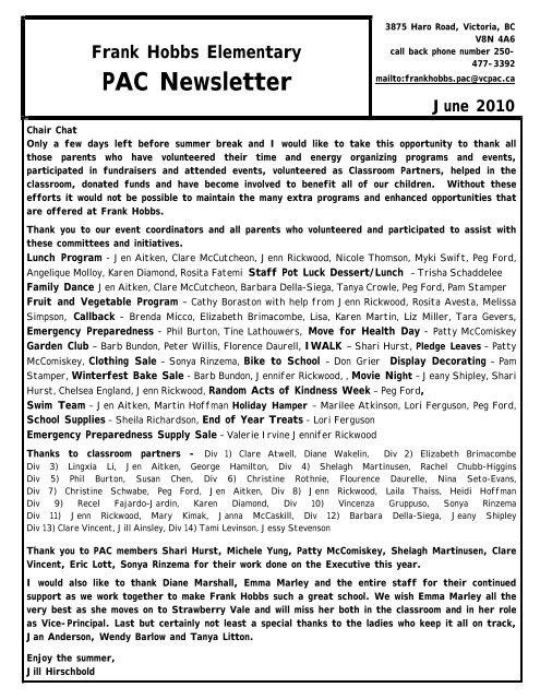 PAC Newsletter - Victoria School District 61