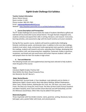 8th Grade ELA Challenge - Greenville County School District