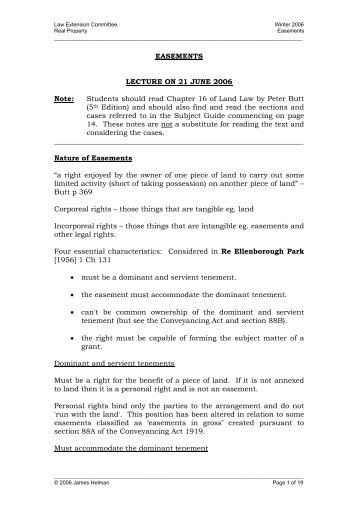 EASEMENTS LECTURE ON 21 JUNE 2006 Note: Students should ...