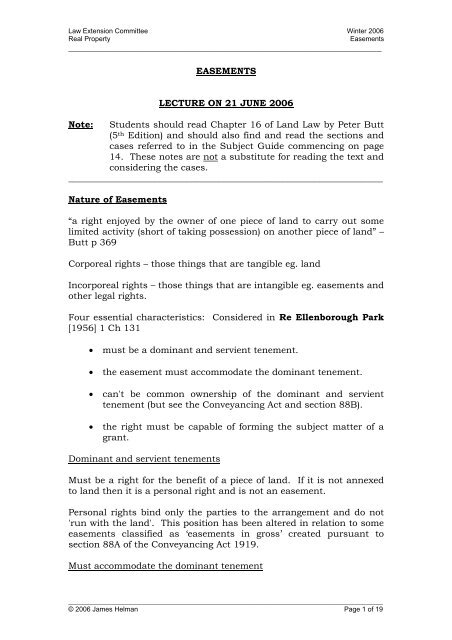 Easements Lecture On 21 June 2006 Note Students Should
