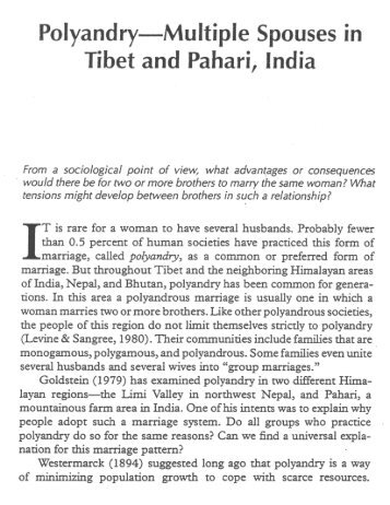 Polyandry- Multiple Spouses in Tibet and Pahari, India - Sinclair ...