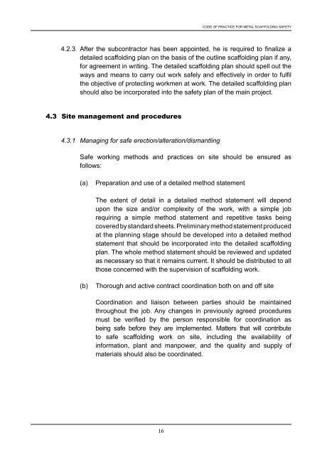 CODE OF PRACTICE FOR METAL SCAFFOLDING SAFETY