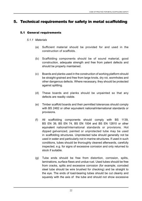 CODE OF PRACTICE FOR METAL SCAFFOLDING SAFETY