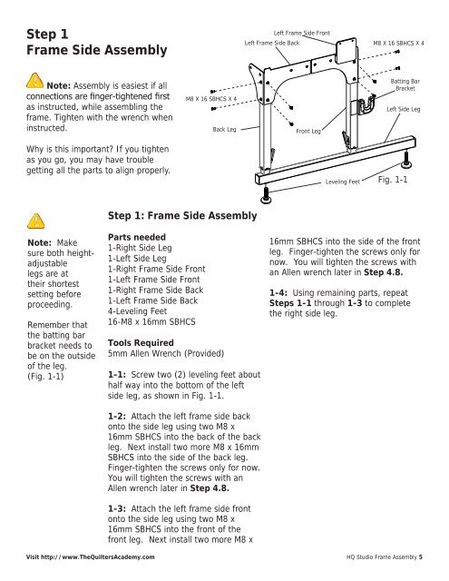 HQ Studio Frame Manual for HQ Avante 08-09-11 ... - Handi Quilter