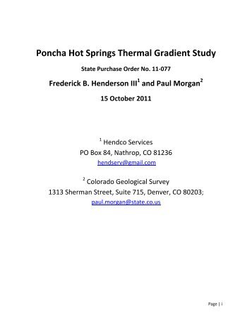 Poncha Hot Springs Thermal Gradient Study – 2011 - City of Salida