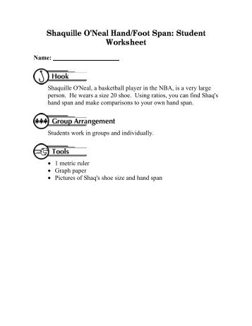 Shaquille O'Neal Hand/Foot Span: Student Worksheet