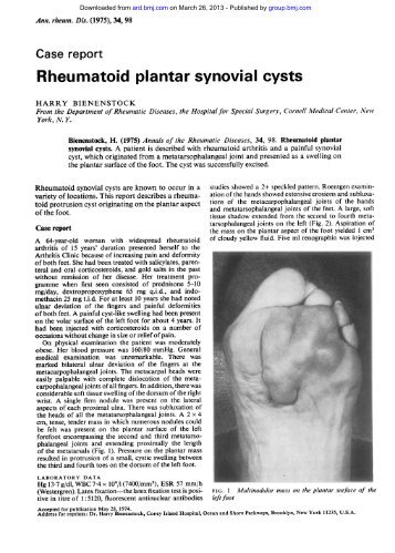 Rheumatoid plantarsynovial cysts - Annals of the Rheumatic Diseases
