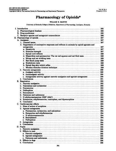 Pharmacology Of Opioids