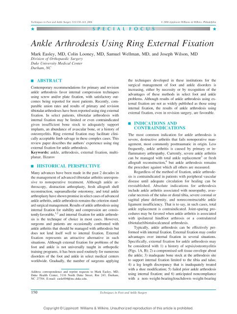 Ankle Arthrodesis Using Ring External Fixation - Orthofix.com