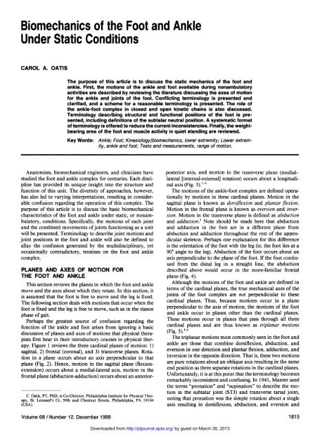 Biomechanics of the Foot and Ankle Under Static ... - Physical Therapy