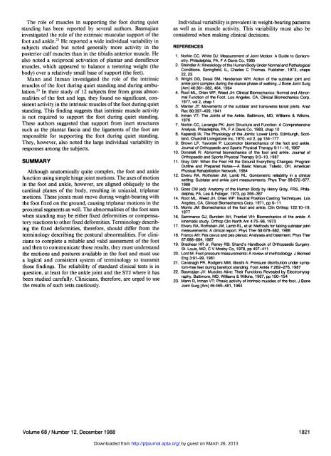 Biomechanics of the Foot and Ankle Under Static ... - Physical Therapy