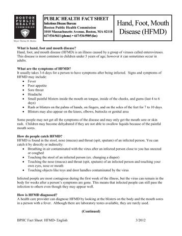 Hand, Foot, Mouth Disease - Boston Public Health Commission