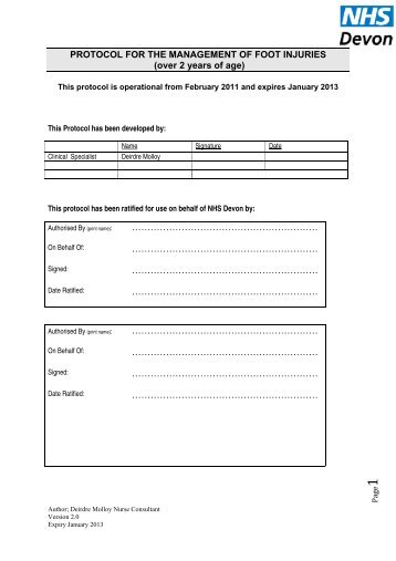 PROTOCOL FOR THE MANAGEMENT OF FOOT ... - NHS Devon