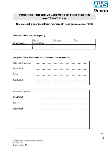 PROTOCOL FOR THE MANAGEMENT OF FOOT ... - NHS Devon