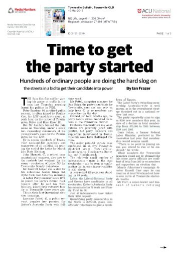 Townsville Bulletin – Ian Frazer – Time to get the