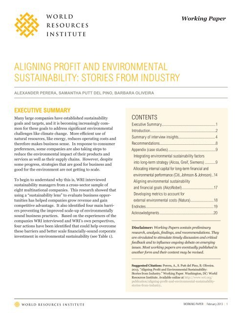 ALIGNING PROFIT AND ENVIRONMENTAL SUSTAINABILITY: STORIES FROM INDUSTRY