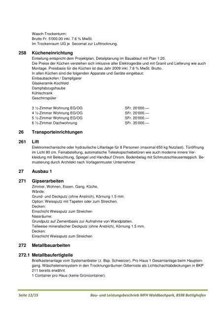 Bau- und Konstruktionsbeschrieb nach Baukostenplan (BKP)