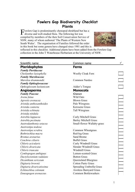 Checklist of plants