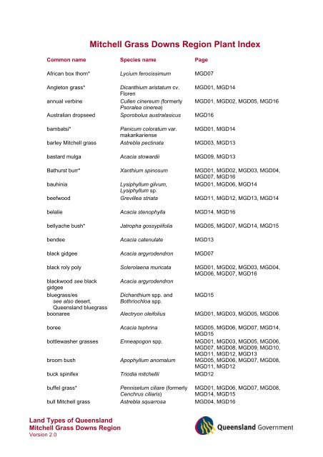 Mitchell Grass Downs Region Plant Index FutureBeef