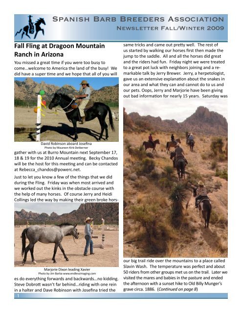 Newsletter Fall/Winter 2009 - Spanish Barb Breeders Association