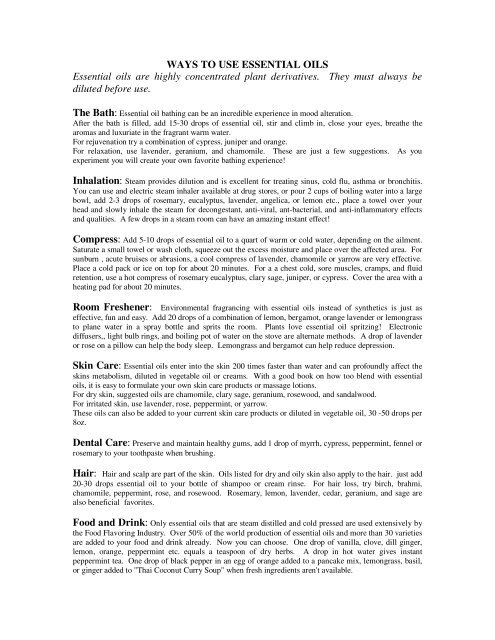 Ways To Use Essential Oils Essential Oils Are Highly Spc