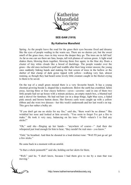 Download See Saw Katherine Mansfield Society