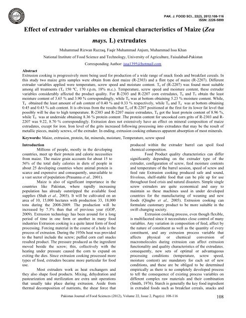 (Zea mays. L) extrudates - PSFST