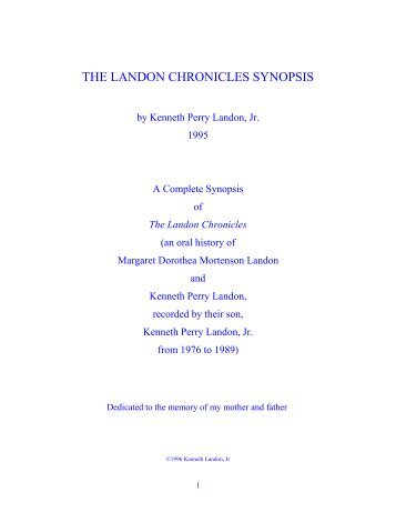 THE LANDON CHRONICLES SYNOPSIS - Wheaton College