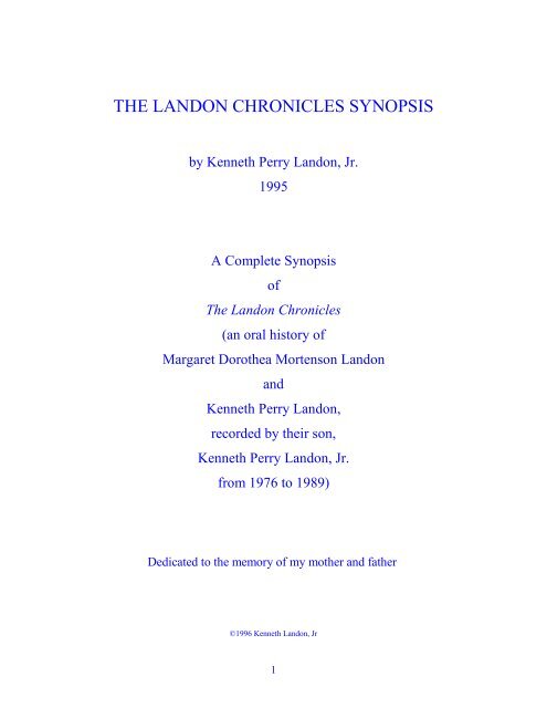 THE LANDON CHRONICLES SYNOPSIS - Wheaton College